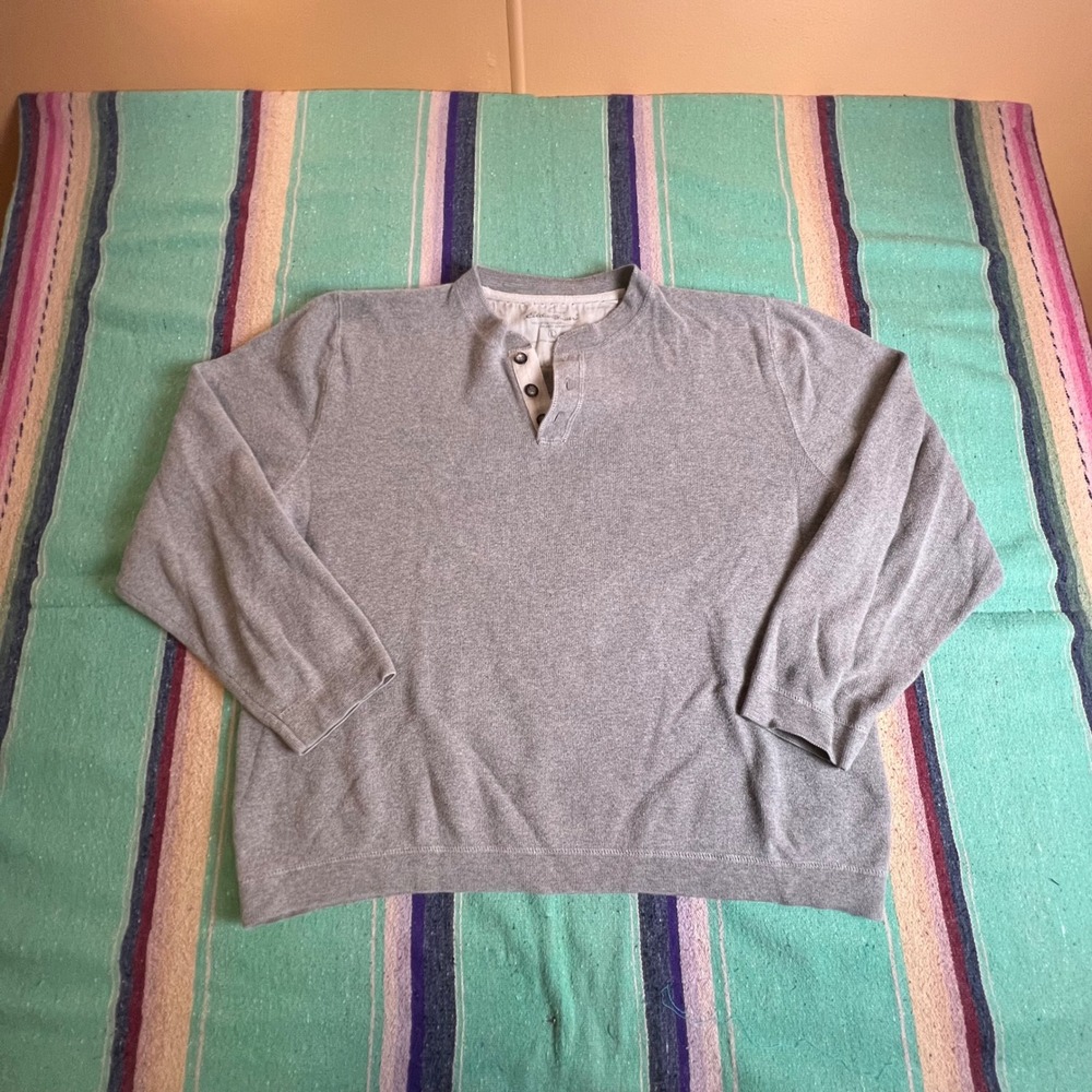 Eddie Bauer Henley Sweater Mens L Gray Cotton Long Sleeve Pullover Gorpcore